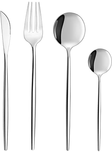Silver Cutlery Sets 16 Pieces, Bestdin Elegant Stainless Steel Cutlery Set, Kitchen Cutlery Set for 4 People, Suitable for Home/Party/Restaurant, Mirror-Polished and Dishwasher Safe