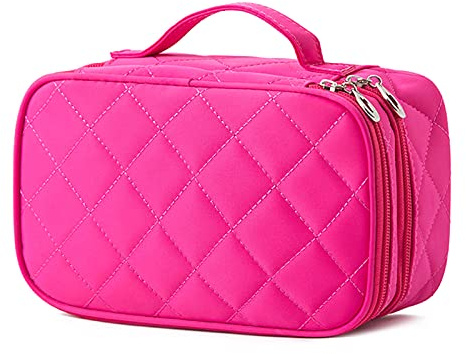 FORRICA Trousse per Trucchi da Viaggio Donna Borsa Cosmetica a Doppio Strato con Specchio Ragazza Pochette per Trucco Portatile Beauty Case per Pennelli Rosa Rossa