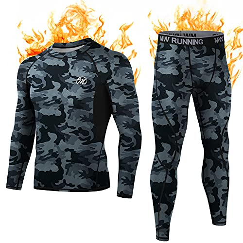 MEETWEE Conjuntos térmicos Hombre, Manga Larga Camiseta Térmica Pantalones Largos Base Layer Thermo Function Ropa Deportiva de Invierno para Running Ciclismo Esquí (XL, Camuflaje Negro)