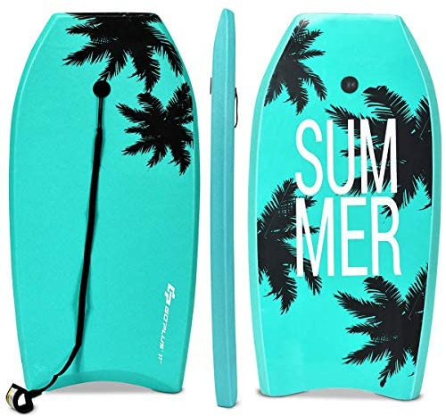 COSTWAY Planche de Bodyboard 33/37/41 en XPE et HDPE | Planche de Surf avec Queue en Croissant avec Double Canal et Longe pour Poignet, Idéal pour Enfants Adolescents Adultes