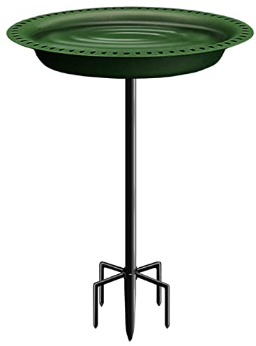 Garbuildman Baignoire à Oiseaux avec Base à 5 Dents améliorée avec Piquet en métal, Bol décoratif Amovible, Spa et mangeoire à Oiseaux autoportante pour Jardin extérieur, Style Ovale, Vert