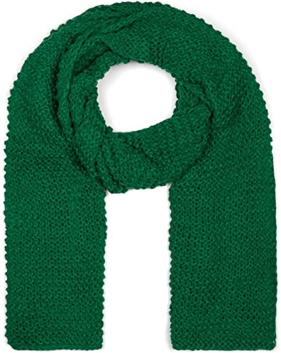 styleBREAKER Damen langer Strick Schal mit Wellen Strickmuster, warmer Winter Strickschal Einfarbig 01018168, Farbe:Grün