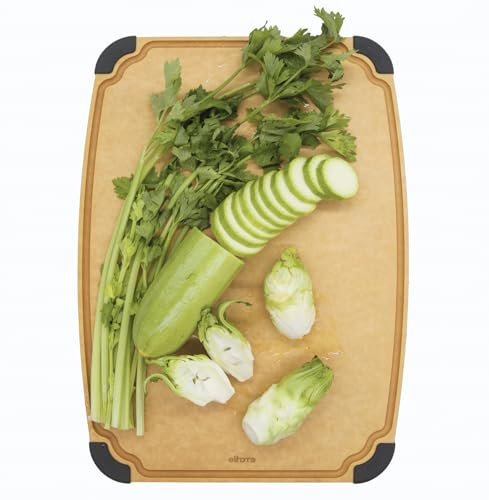 Elihome Essential Series Cutting Board for Kitchen- Natural Wood Fiber Composite, Dishwasher Safe, Eco-Friendly, Juice Grooves, Non-Slip Feet, Non-Porous, Reversible, BPA Free, X-Large -17 x 13