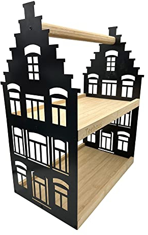 UNUS Home Alzata da tè nero 2 piani con manico per tè e caffè, vassoio in legno di bambù, struttura in metallo