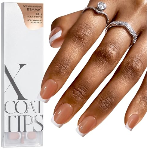 BTArtboxnails XCOATTIPS French Tip Nails, 160pcs Short Square Brown French Tip Press on Nails, French Tip Gel Nails for DIY Nail Art