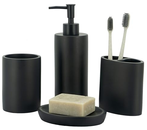 zccz Set completo di accessori da bagno, 4 pezzi, modello in marmo, set di accessori da bagno con dispenser di sapone, porta spazzolino da denti, bicchiere, portasapone