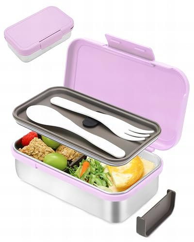 Bugucat Kinder Brotdose Edelstahl Lunchbox 900ML,Auslaufsicher Lunchbox Kinder Brotdose mit Trennwänd,Brotdosen Bento Box für Mädchen, Snackbox kinder Frühstücksbox Kindergarten für Kindergarten Lila