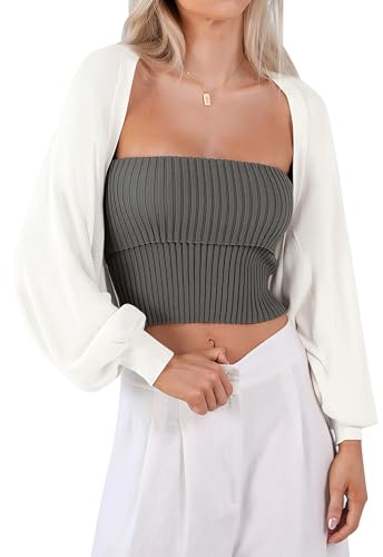 Totatuit Bolero Cárdigan corto festivo para mujer Cárdigan elegante con frente abierto Bolero Manga larga Chaqueta ligera Boleros Chaqueta bolero Blanco M