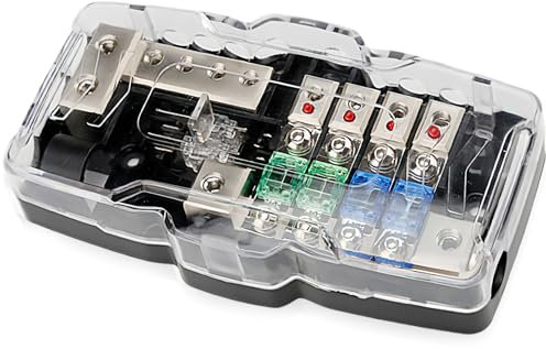 Camper Auto Verteilerblock Sicherungshalter mit LED Anzeige Mini Sicherungskasten 4 Wege 30A 60A Stereo für Auto SUV LKW Boot