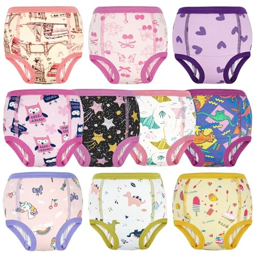 MooMoo Baby Potty Training Underwear Absorbent Toddler Training Pants for Girls 10 Packs Cotton Pee Pants 4T