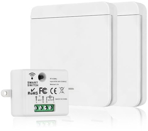 Herbst Juego de 2 interruptores de luz inalámbricos, 230 V, no requiere cableado, juego de interruptores inalámbricos con receptor