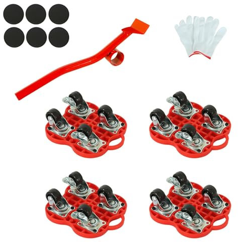 LERANXIN Carrello Trasportatore 13 Pezzi - 4 Rotelle per Spostare mobile con Freni & Sterzo 360°, Cap 500 kg con Barra Prolunga - Ruote per Arredamento Ideali per Sposta Mobili Domestici