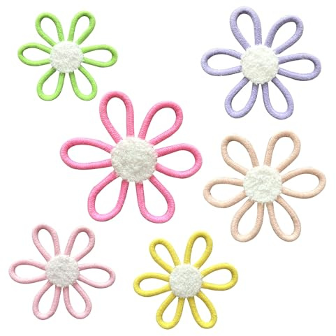 DREIKANTER 6 Pcs Boho Daisy Nursery Wall Decor Set - Handwoven Macrame Wall Hanging Art with Cotton Rope & Yarn, Floral Bohemian Room Decor for Girls Bedroom, Baby Room, Dorm