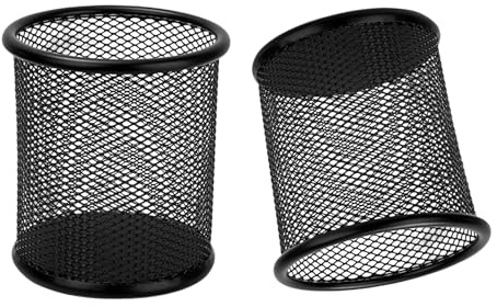 MeiLang 2 Pack Black Metal Mesh Pen Pot Pencil Holder for Desk Organiser Office Home School Rust Resistant Stationery Storage Cup