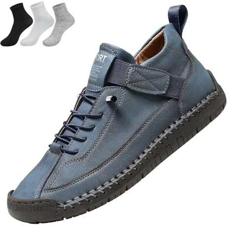 Kvinnors lädersneakers, kvinnor handgjorda läder bekväma skor dra på ortopediska stövlar skor, BLÅ, 9.5 UK Wide