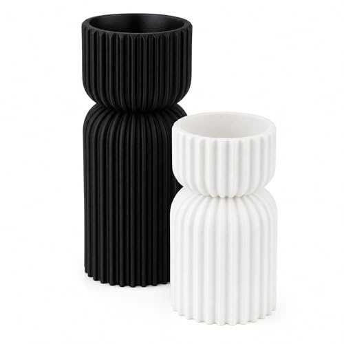 LABS. Set 2 Portavelas Decorativos Acanalados Boho, Pack Pequeño + Grande, Cavidad para Tealight 38mm, Centro Mesa Restaurante Hotel Eventos, Decoración Hogar y Regalo