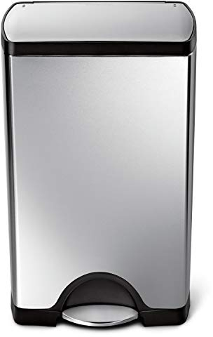 simplehuman CW1814 38L Rectangular Kitchen Pedal Bin, Strong Steel Pedal, Silent Soft Close Lid, Stay-Open Lid, Non-Skid Base, Fingerprint-Proof, Inner Bucket, Brushed Stainless Steel