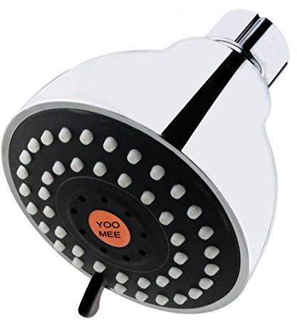 YOO.MEE High Pressure Fixed Shower Head - Strong Powerful Pressure Boosting against Low Flow Showers- 3 Function Wall Mount Rain Shower - Luxury Chrome