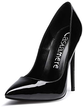 Castamere Escarpins Femme Talon Doublure Noir Sexy Talon Haut Aiguille Bout Pointu High Heels Chaussures Stilettos Talons 12CM Vernis Noir Escarpin EU 44.5