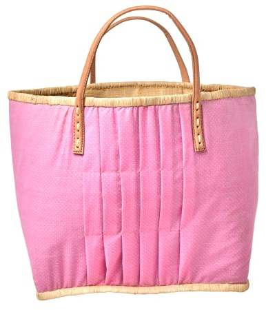 Groß Raffia Einkaufstasche - Pink - Ledergriffe