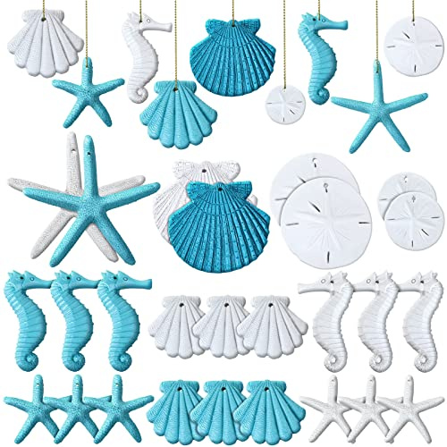 Jetec 26 Pcs Christmas Beach Themed Ornaments Resin Coastal Decor