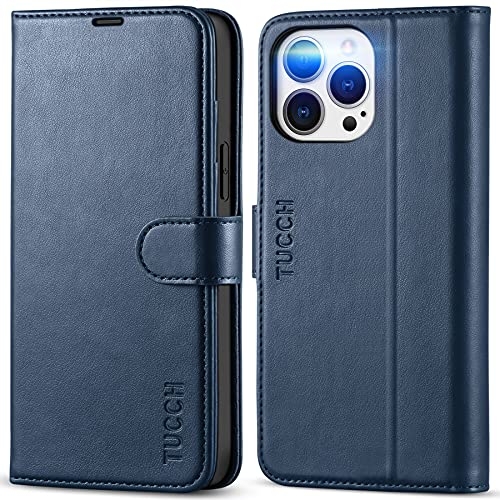 TUCCH Hülle für iPhone 13 Pro Max Handyhülle RFID-Sperrung Schutz [stoßfest] [Magnetverschluss] [Kartenfach] [ TPU] Schutzhülle klappbar kompatibel mit iPhone 13 Pro Max (6,7 Zoll) Dark Blue
