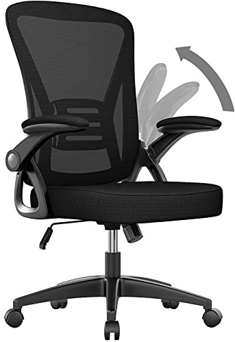 naspaluro Ergonomic Office Chair, Mid Back Desk Chairs with Adjustable Height, Swivel Chair with Flip-Up Arms and Lumbar Support, Breathable Mesh Computer Chair for Home/Study/Working, Dark Black
