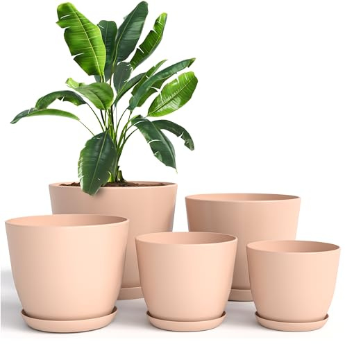 Utopia Home Plastic Planters Pink, Flower Nursery Pots Indoor Modern Decorative Plastic Pots for Plants, Succulents, Flowers, and Cactus 5 Pack, Multisize