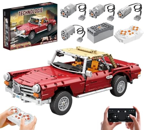 Technik Oldtimer Auto für Mercades 280SL, Mit Motoren Set, 1578 Teile Klemmbausteine Technik Oldtimer Auto MOC Set, Kompatibel mit Mercedes Auto Technik
