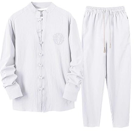 Kampfkunst Tai Chi Anzüge Unisex Kung Fu Uniform Set Traditionelle Chinesisch Kostüm Lange Ärmel aus Baumwolle für Qigong Wing Chun Shaolin Wushu Training Jacke Hose Herren Damen Schwarz