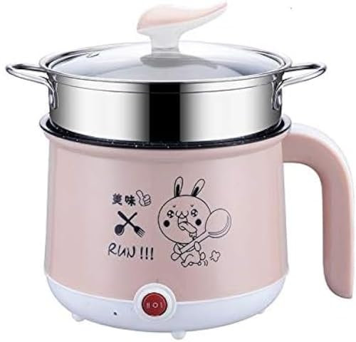 Poêle Électrique Multifonction 220 V Mini Machine De Cuisson Électrique Multifonction Simple/Double Couche Disponible Hot Pot Multi Cuiseur À Riz Électrique Poêle Antiadhésive,Double Couche Rose,H