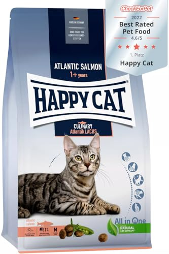 Happy Cat 70555M - Culinary Adult Atlantik Lachs M - Katzen-Trockenfutter für ausgewachsene Katzen und Kater - 10 kg