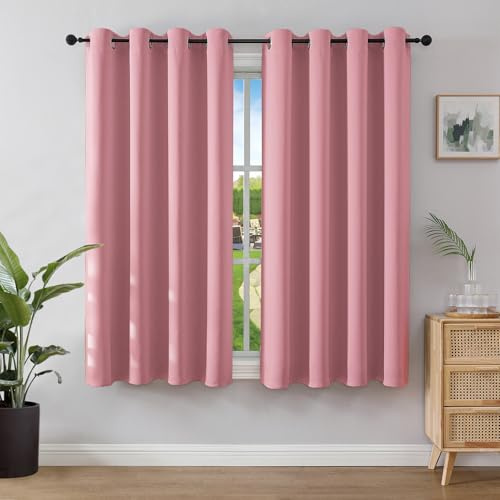 Joydeco Blackout Curtains for Bedroom 52 x 54 Inch, Eyelet Thermal Insulated Energy-saving Drapes for Room Darkening Light Filtering, Short Window Treatments 54 Inch Drop, 2 Panels - Dream Pink