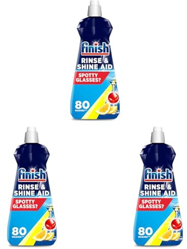 Finish, Dishwasher Rinse Aid, Lemon Rinse & Shine Cleaner, 1.2L (400ml x 3 pck), Ultimate Clean & Diamond Shine, Glass Protection, Spot Prevention, Better Drying vs Finish Detergent alone