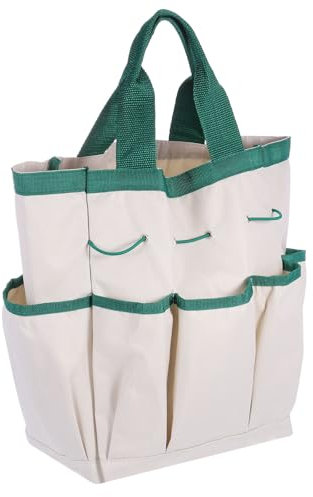 QUARKZMAN Borsa Attrezzi Giardino 9.5 x 5.9 x 11.8 Grande Borsa Tessuto Oxford con Tasche Borsa Giardino Organizzatore Attrezzi Piante Conservazione Trasportatore per Esterni, Crema
