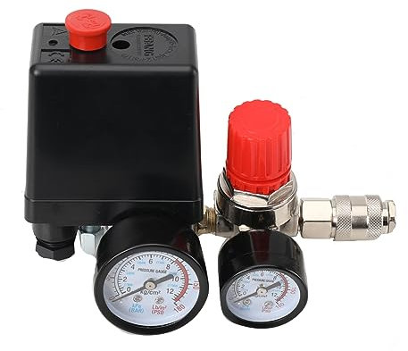 FMCQQBK Druckregler mit Druckschalte, Luftkompressor 5.0-8.0bar IP44 mit 2 Manometer für Schnellen Druckreduzierschalter
