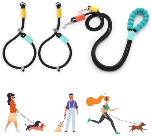 TUOWO Laisse mains libres pour chien, laisse de jogging pour chien, laisse de 2 m, double laisse pour 2 chiens, laisse avec collier, pour chiens de taille moyenne et petite (5-50 kg), idéale pour le