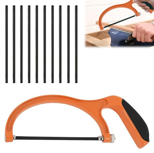 Junior Hacksaw, Hacksaw for Metal Cutting, Professional Handheld Hacksa w with Adjustable Frame, Heavy Duty Mini with 10 Exchangeable Blades for Cutting Plastic
