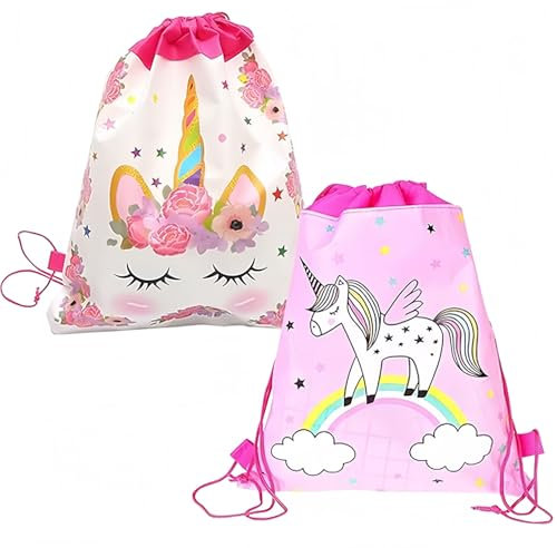 Luxiremi 2PCS Unicorn Backpack for Kids, Kids Swimming Bag, Pink, S (27cm x 24cm), Drawstring Gym Bag for Pool, School, Camping, Trip, Outdoor, Beach, Swimming