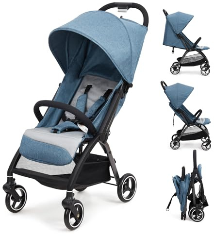 Barnvagn, barnvagn, buggy, hopfällbar, för barn från födseln upp till 22 kg med liggfunktion, bärhållare, EVA-däck, ultralätt barnvagn