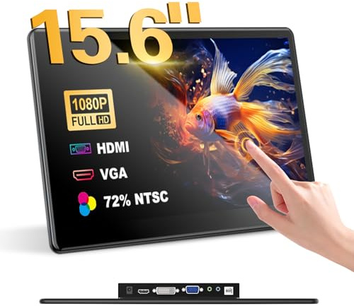 Pantalla industrial portátil de 15,6 pulgadas con pantalla táctil, monitores portátiles móviles FHD 1920×1080 IPS para pantalla portátil HDMI USB-C compatible con PC, portátil, PS5/4, Xbox, Mini PC/PS