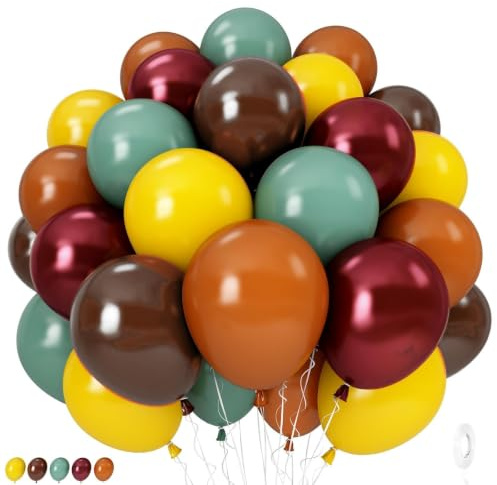 Fall Balloons, Burnt Orange Terracotta Mustard Yellow Burgundy Sage Green Coffee Brown Autumn Fall Color Balloon for Thanksgiving Harvest Safari Baby Shower Woodland Dinosaur Birthday Party Decoration