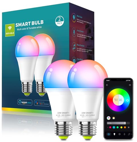 Oumida Ampoule Connectée WiFi, Ampoule LED E27 Multicolore 3000K-6500K, Dimmable 9W 806Lm, Compatible avec Alexa et Google Home, Commande Vocale, Economie d'énergie (2 Pack)