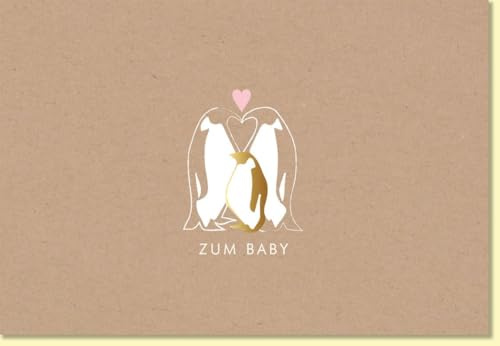 Gutsch Verlag Glückwunschkarte zur Geburt mit Pinguin Familie Herz und Goldfolie liebevolle Geburtskarte für Jungen und Mädchen hochwertige Doppelkarte - mit Umschlag