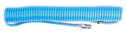 Tubo a spirale per aria compressa in PU poliuretano Ø 6,5 x 10 mm lunghezza 7,5 mt completo di raccordi ad attacco rapido universale. 100% Made in Italy