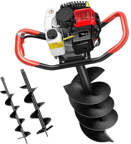 RETRIN Ahoyadora Gasolina 199cc 5CV con Motor de 4 Tiempos,Barrena Tierra de Jardín Profesional con 3 Puntas barrena de Tierra de Gasolina,Poste de Cerca,barrenador de Orificio de Tierra 12/15/20cm