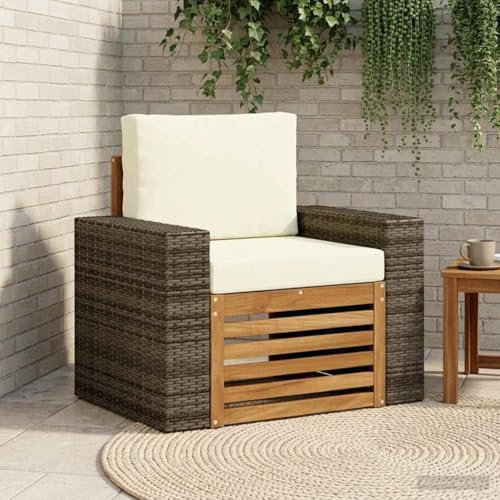 sephironlbb Divano centrale per esterni in legno di acacia massiccio con superficie resistente alle intemperie, gruppo di sedute con cuscino e schienale, modulare per terrazza, balcone, giardino