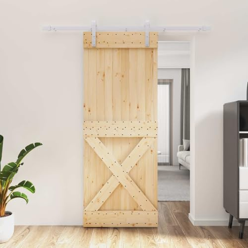 Holepyr skjutdörr av massiv furu naturligt vit 80 x 210 cm innerdörr med robust beslag och skjutstång idealisk för genomgång, renovering, installation och platsbesparande användning