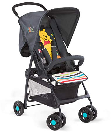hauck Buggy Sport, Disney Pooh Geo Schwarz - Federleichter Reisebuggy 5,9 kg - mit Liegefunktion für Kinder ab Geburt bis 15 kg - Klein Zusammenklappbar, Großer Einkaufskorb bis 3 kg