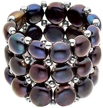 PEARLS & COLORS - Bague 3 Rangs - Véritables Perles d'Eau Douce 3-4 mm - Qualité AAA+ - Taille Adaptable - Bijou Femme